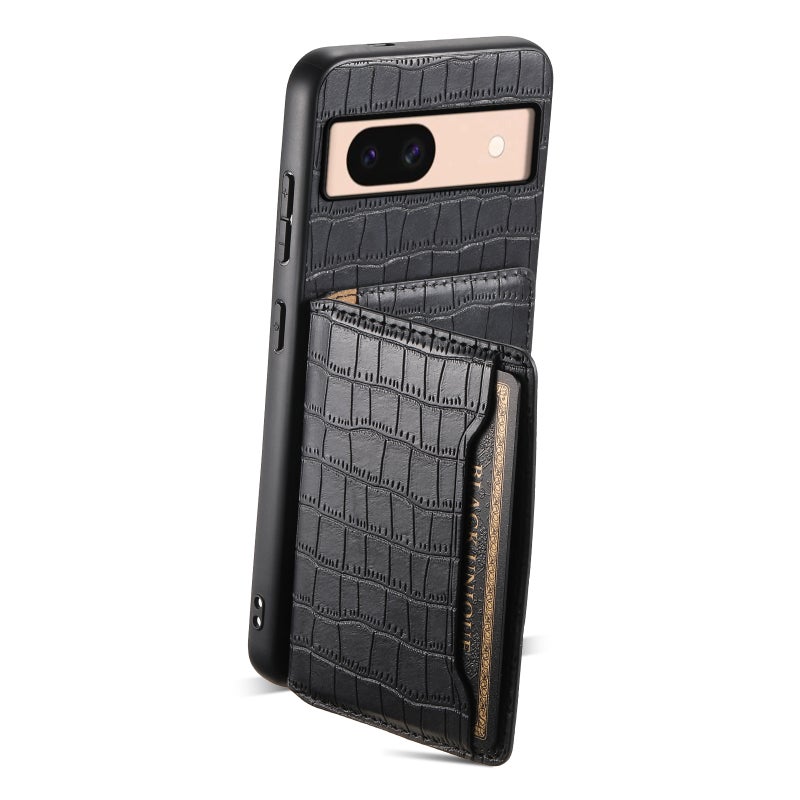 HuHa Case Cover For Google Pixel 8a Crocodile Texture Card Bag Design Full Coverage Phone Case(Black) - Image 3
