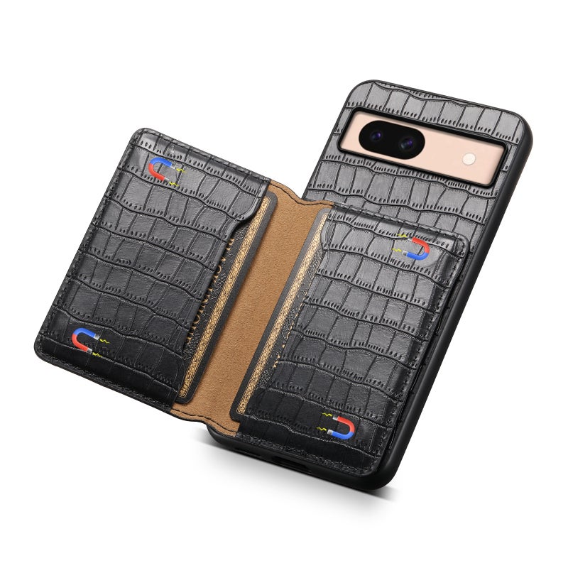 HuHa Case Cover For Google Pixel 8a Crocodile Texture Card Bag Design Full Coverage Phone Case(Black) - Image 5