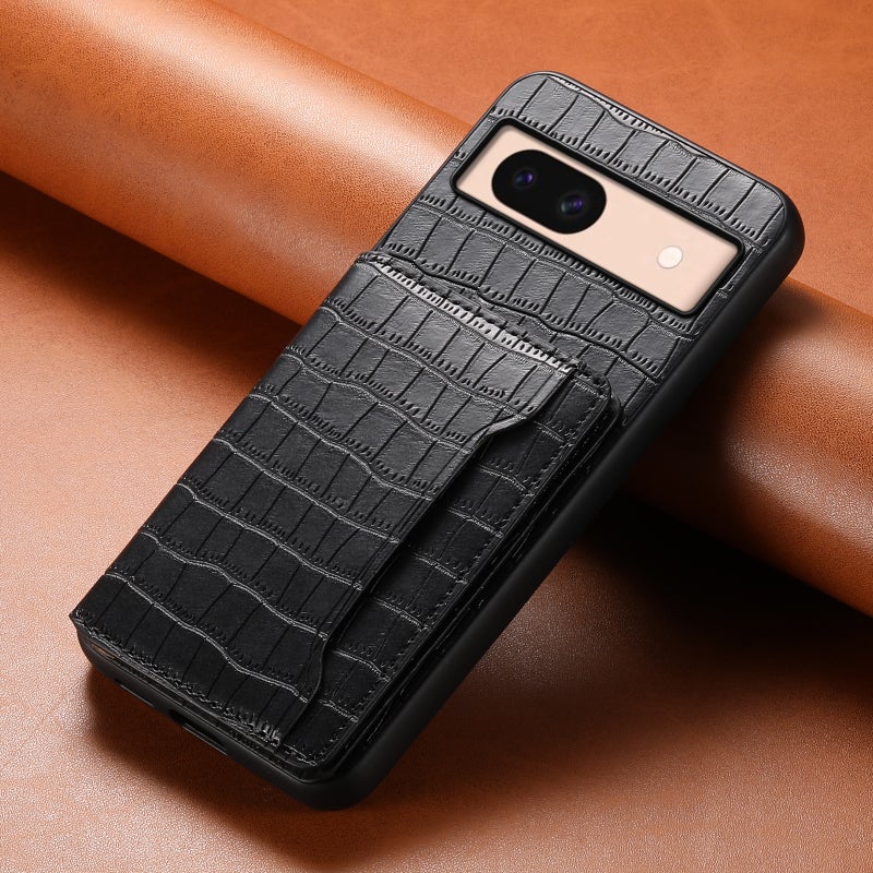 HuHa Case Cover For Google Pixel 8a Crocodile Texture Card Bag Design Full Coverage Phone Case(Black) - Image 2