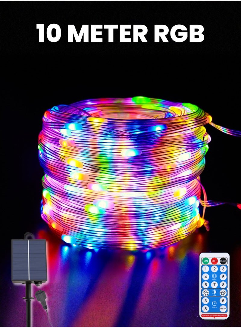 مودي سلسلة مصابيح شمسية متعددة الألوان بطول 10 أمتار - حبل إضاءة LED خارجي مقاوم للماء RGBY مع جهاز تحكم عن بُعد و8 أوضاع إضاءة - Image 1