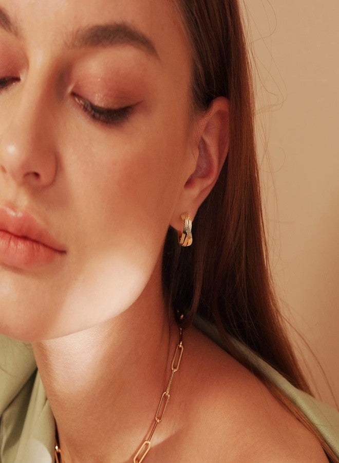 MEVECCO Gold Huggie Hoop Earrings 18K Gold Plated Cross Hoop Earrings Minimalist Handmade Earrings for Women - Image 3