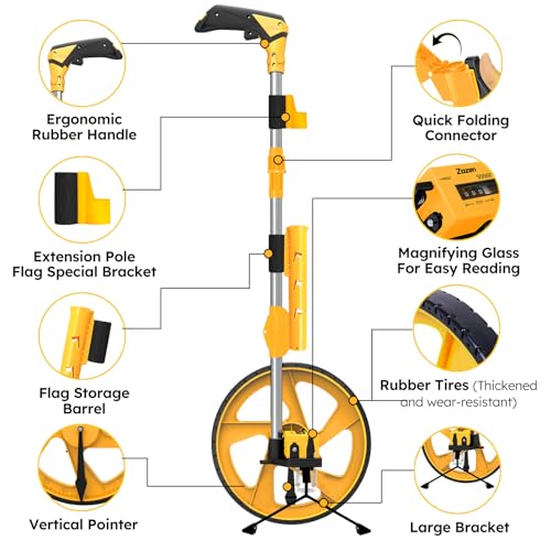 Zozen Distance Measuring Wheel in Feet and Inches, with 20pc Marking Flags and Flags Holder, Collapsible Measure Wheel - Imperial Industrial with Big Kickstand to Keep Stand, Include Backpack. - Image 4