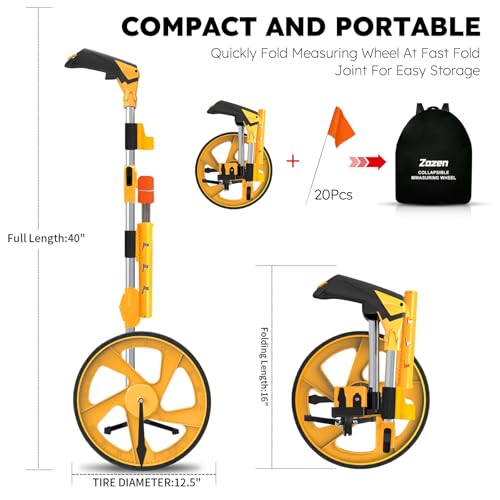 Zozen Distance Measuring Wheel in Feet and Inches, with 20pc Marking Flags and Flags Holder, Collapsible Measure Wheel - Imperial Industrial with Big Kickstand to Keep Stand, Include Backpack. - Image 3