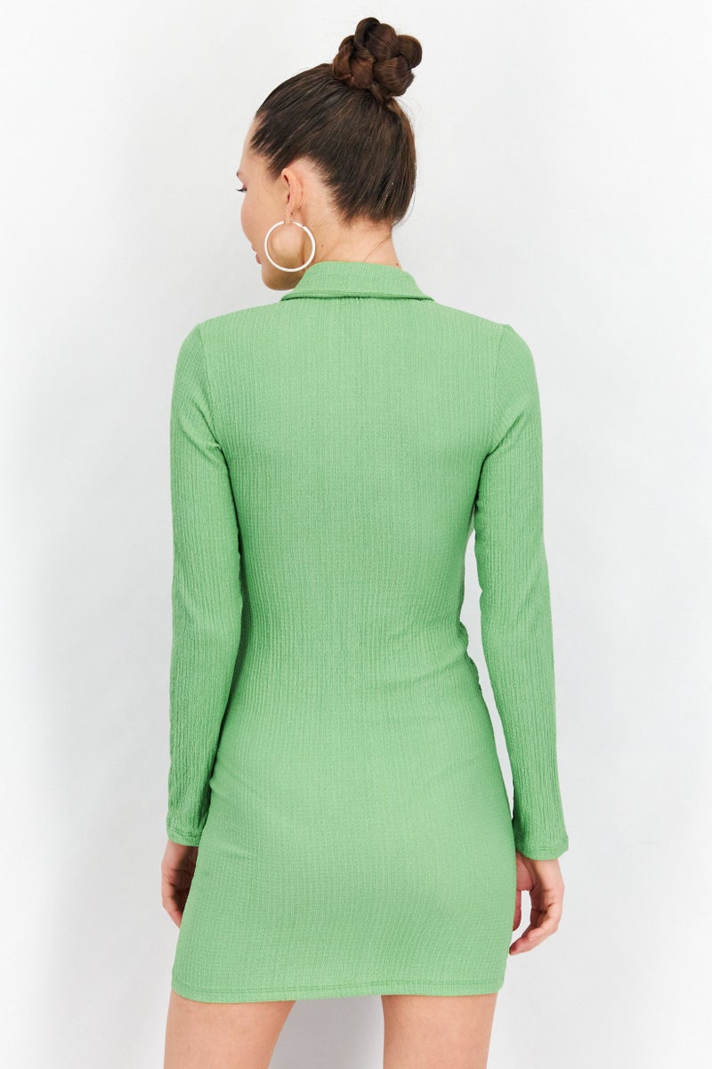 MONKI Women Textured Ruched Bodycon Dress, Green - Image 3