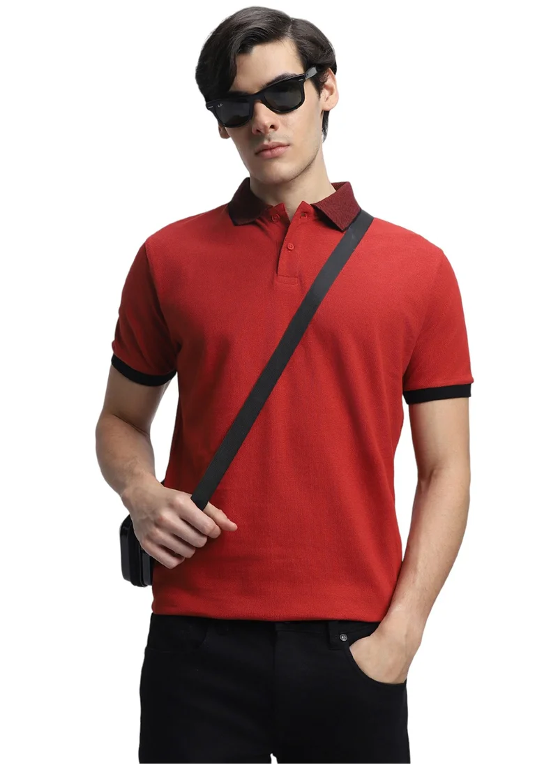 Dennis Lingo Rust Slim Fit Solid Polo Collar T-shirt for Men - 100% Cotton, Short Sleeve, Casual