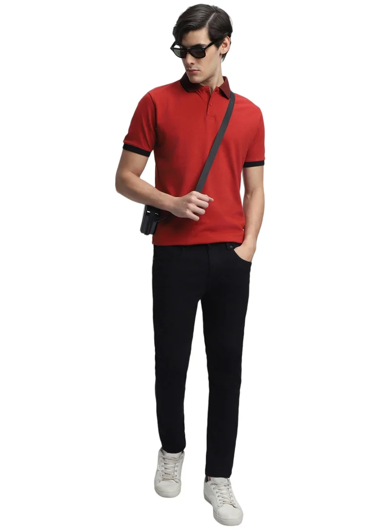 دينيس لينغو Rust Slim Fit Solid Polo Collar T-shirt for Men - 100% Cotton, Short Sleeve, Casual