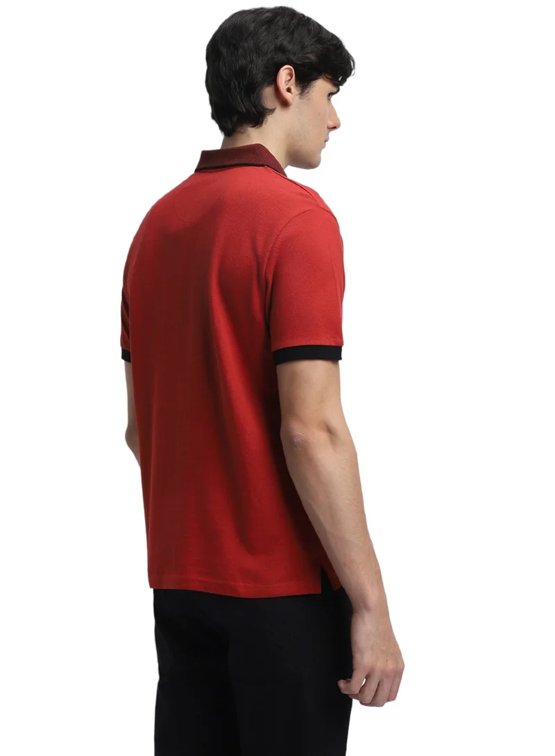 دينيس لينغو Rust Slim Fit Solid Polo Collar T-shirt for Men - 100% Cotton, Short Sleeve, Casual