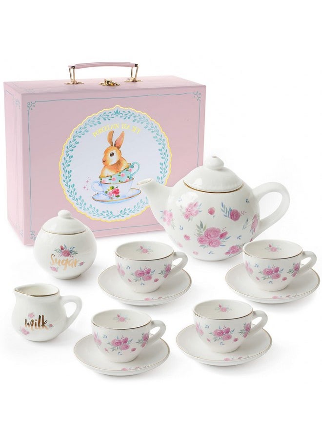 JewelKeeper - Tea Set For Little Girls 13Piece Porcelain Tea Party Set With Polka Dot Design Safe And Durable Toy Kids Tea Set With Carrying Case Ideal Gift For Kids - Image 1