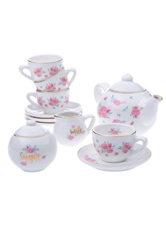 JewelKeeper - Tea Set For Little Girls 13Piece Porcelain Tea Party Set With Polka Dot Design Safe And Durable Toy Kids Tea Set With Carrying Case Ideal Gift For Kids - Image 1