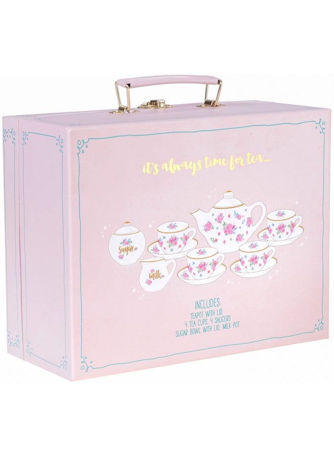 JewelKeeper - Tea Set For Little Girls 13Piece Porcelain Tea Party Set With Polka Dot Design Safe And Durable Toy Kids Tea Set With Carrying Case Ideal Gift For Kids - Image 1