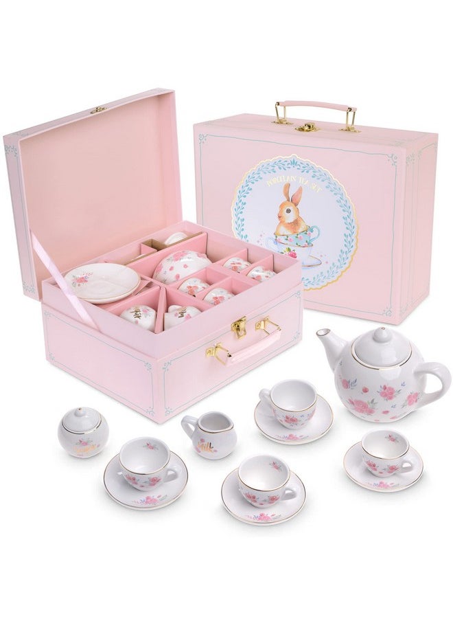 JewelKeeper - Tea Set For Little Girls 13Piece Porcelain Tea Party Set With Polka Dot Design Safe And Durable Toy Kids Tea Set With Carrying Case Ideal Gift For Kids - Image 1