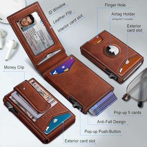 miyozi Airtag Wallet for Men,with Money Clip Gift Boxed,Slim Front Pocket Wallet RFID Blocking Metal Case Smart Pop-up Credit Card Holder in Magnetic Leather Flip - Image 2