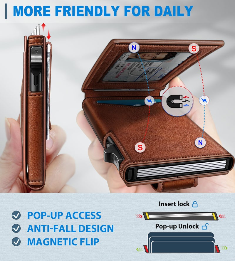 miyozi Airtag Wallet for Men,with Money Clip Gift Boxed,Slim Front Pocket Wallet RFID Blocking Metal Case Smart Pop-up Credit Card Holder in Magnetic Leather Flip - Image 3
