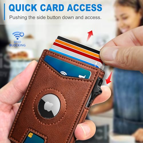 miyozi Airtag Wallet for Men,with Money Clip Gift Boxed,Slim Front Pocket Wallet RFID Blocking Metal Case Smart Pop-up Credit Card Holder in Magnetic Leather Flip - Image 5