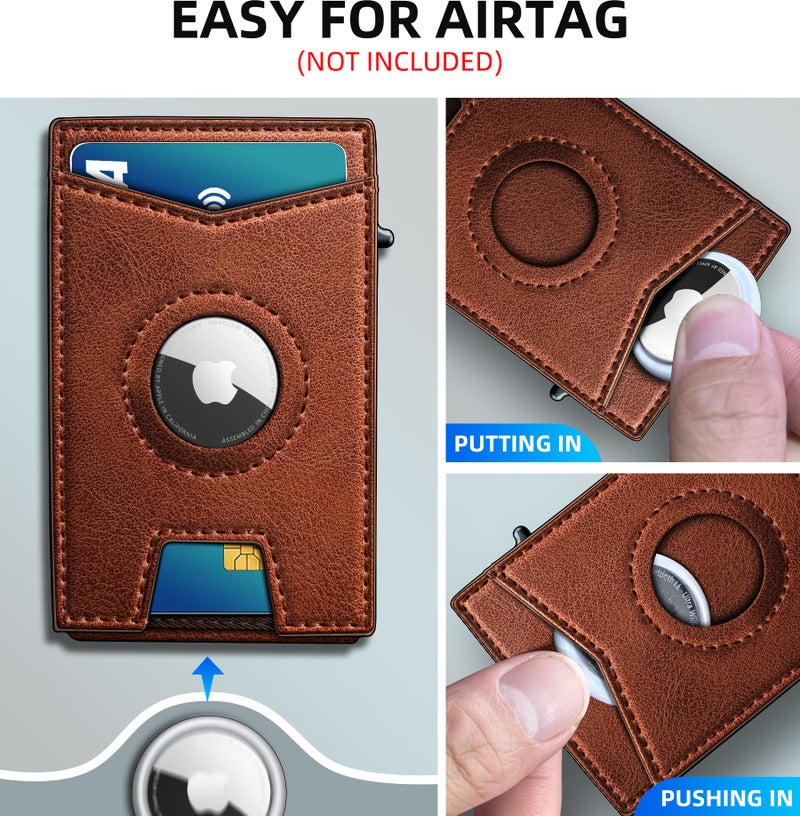 miyozi Airtag Wallet for Men,with Money Clip Gift Boxed,Slim Front Pocket Wallet RFID Blocking Metal Case Smart Pop-up Credit Card Holder in Magnetic Leather Flip - Image 4
