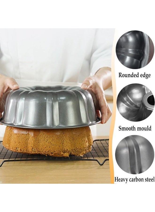 Ring Cake Tin, 24cm Tin Round Cake Pan Tray, Non-Stick Baking Moulding Tin, Carbon Steel,Fluted Ring Pan - Black  - Image 4