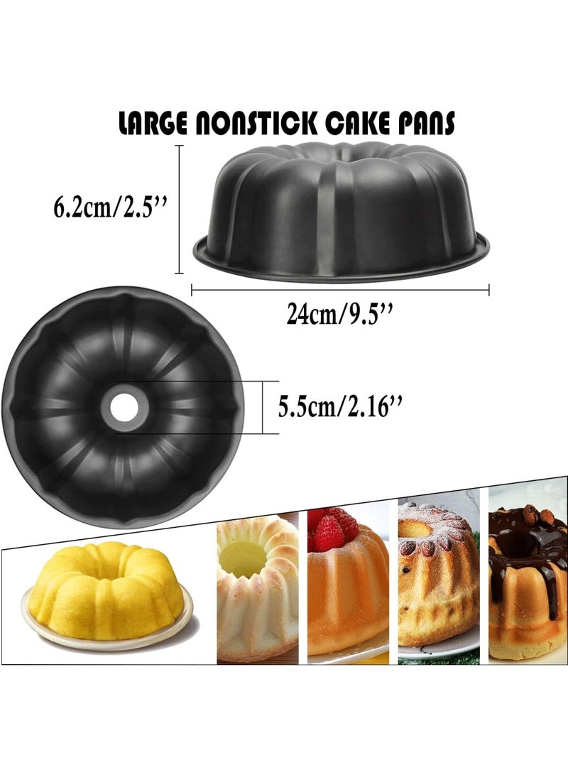 Ring Cake Tin, 24cm Tin Round Cake Pan Tray, Non-Stick Baking Moulding Tin, Carbon Steel,Fluted Ring Pan - Black  - Image 3