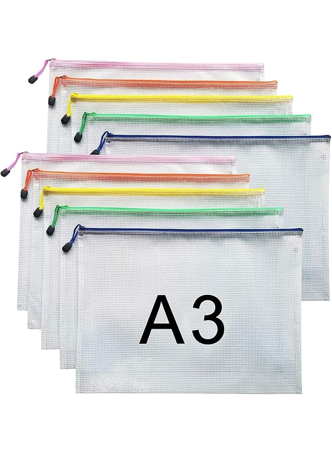 erorex 10 Pack Mesh Zipper Pouch A3 Size Paper Holder And Document Bag For Office And Travel Mixed Color  - Image 1