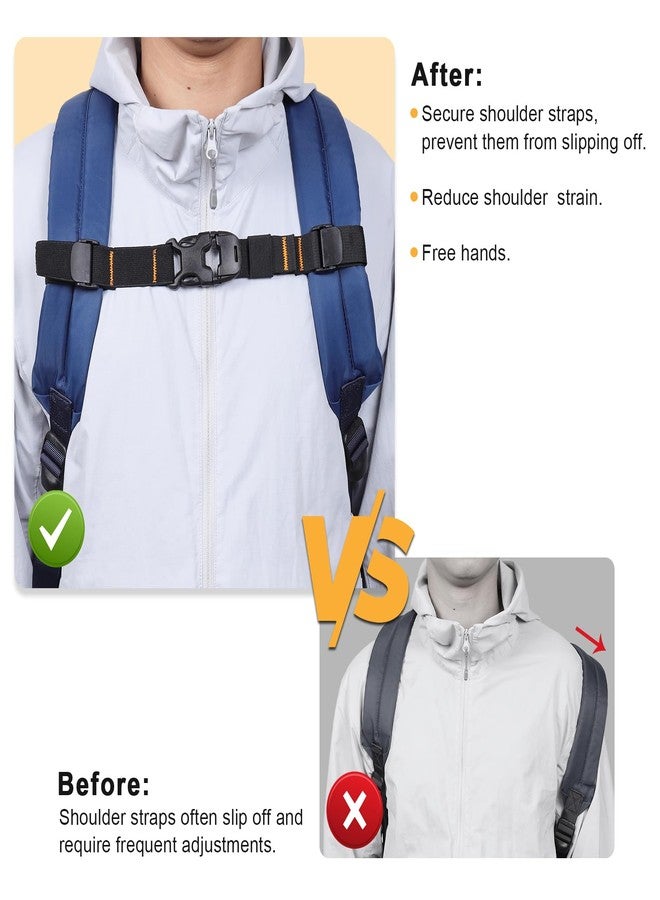 Vividwise Backpack Chest Strap Add On, Sternum Straps with Elastic Part, Heavy Duty Adjustable Chest Strap, Backpack Attachments with Quick Release Buckle (Black, Normal) - Image 2