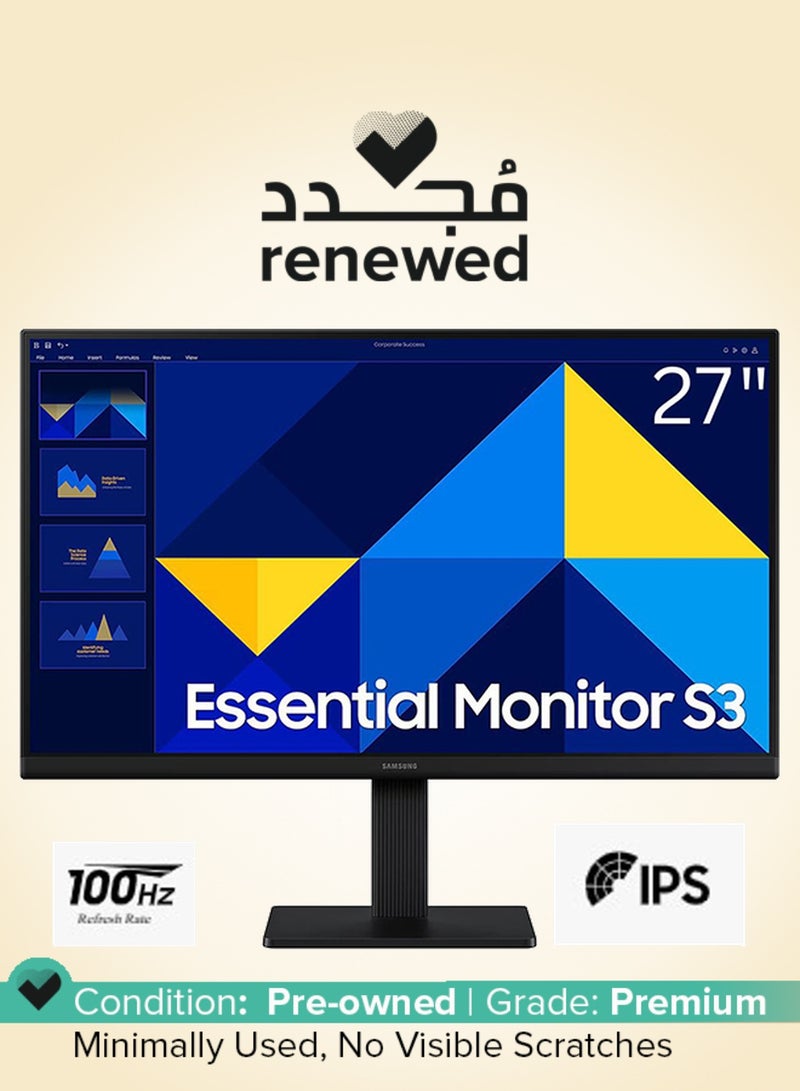 سامسونج Renewed - 27 inch S3 S30GD Essential Monitor, IPS Display, FHD Resolution, 100Hz Refresh Rate, 5ms (GtG) Response Time, Flicker-Free Technology, 16.7m Color Support | LS27D300GAMXUE - Image 1