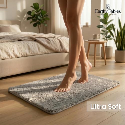 Earthy Fables Plush Microfiber Bath Mat, Quick Dry, Anti-Skid, Water Absorbent, Non-Slip, Machine Washable Floor Rug, Shower Mat, Door Mat for Bathroom, Bedroom, 60 x 40 cm - Silver - Image 2