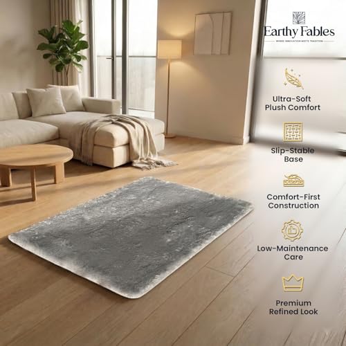 Earthy Fables Plush Microfiber Bath Mat, Quick Dry, Anti-Skid, Water Absorbent, Non-Slip, Machine Washable Floor Rug, Shower Mat, Door Mat for Bathroom, Bedroom, 60 x 40 cm - Silver - Image 5