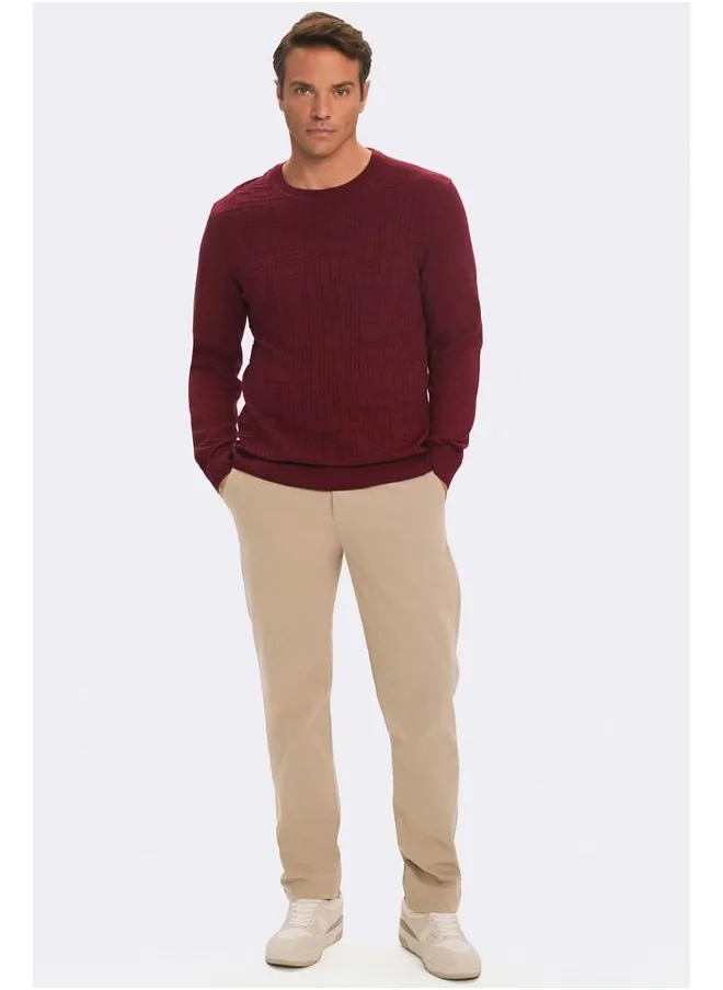 جون June Men Regular Fit Crew Neck Patterned Knitwear Sweater Burgundy