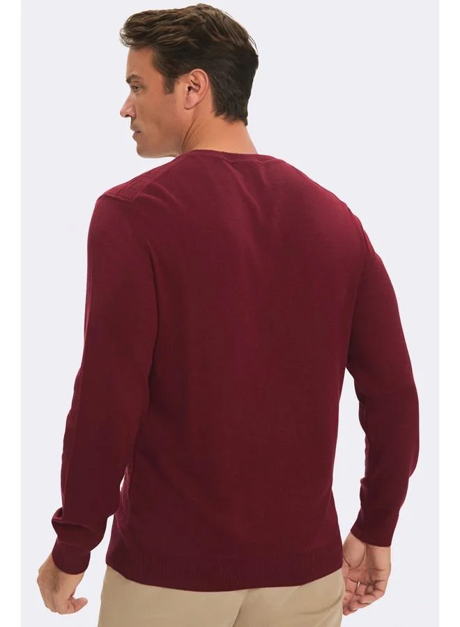 JUNE June Men Regular Fit Crew Neck Patterned Knitwear Sweater Burgundy