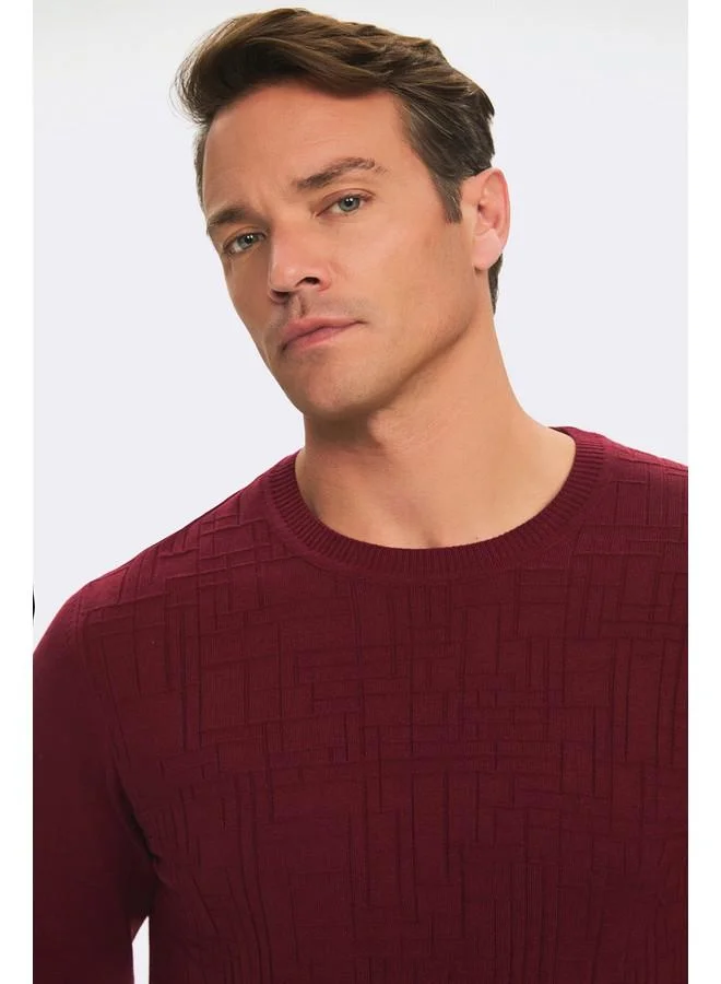 JUNE June Men Regular Fit Crew Neck Patterned Knitwear Sweater Burgundy