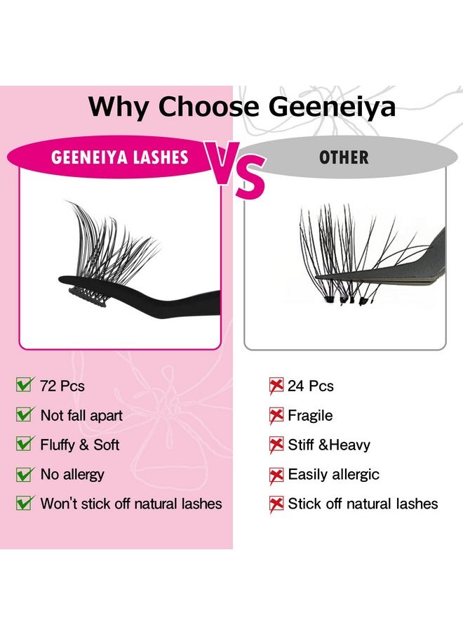 Geeneiya - Diy Lash Extension Kit Clusters Eyelash Extension Kit Cluster Lashes With Waterproof Lash Bond And Seal Glue And Individual Eyelash Tweezers Diy At Home User Manual For Beginners (72Pcsd 8 16Mm)) - Image 1