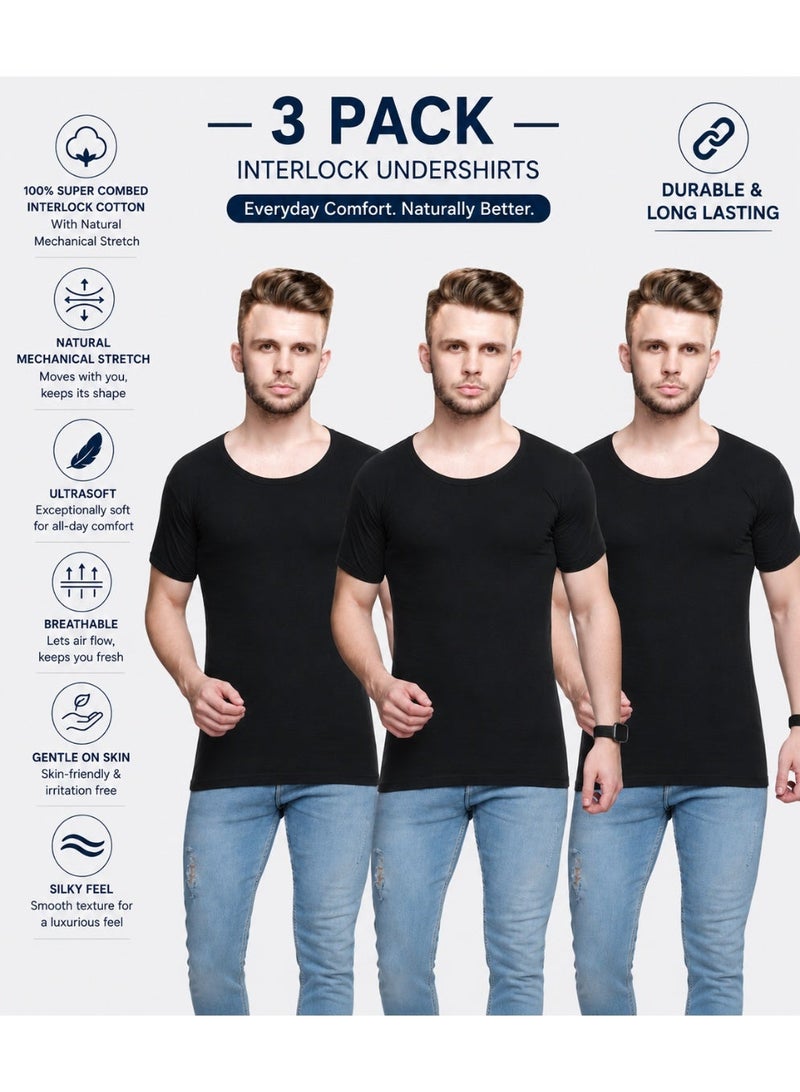 OSCAR JEANS 3-Pack 100% Cotton Mens Undershirt Vest Platinum Collection Double-Knit Ultrasoft Breathable Short Sleeve - Image 1