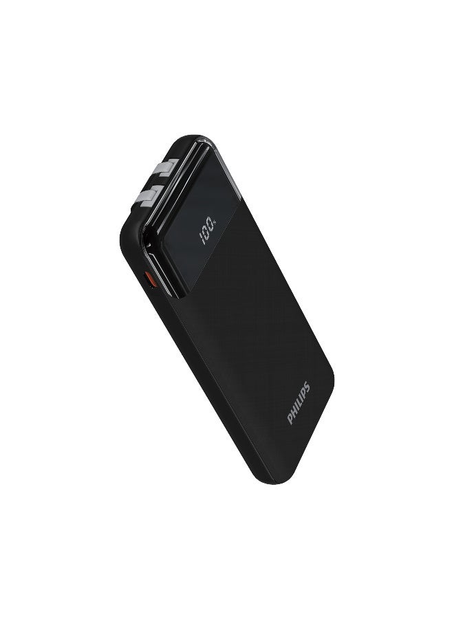 Philips 10000mAh 20W PD Power Bank | Dual Built-in USB-C Cables & LED Digital Display – Ultra-Portable Fast Charging- Black black - Image 1