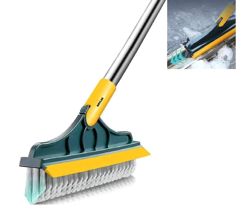 KRYLAR2 in 1 Cleaning Floor Scrub Brush Floor Brush Scrubber with Long Handle Grout Brush Scrape VShape Stiff Bristle Cleaning Brush with Squeegee 120rotating Tile Brush for Bathroom Glass Kitchen