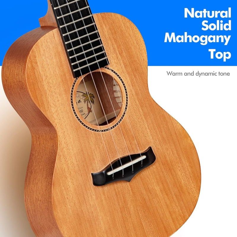 enya Concert Ukulele 23 Inch Solid Mahogany Top Ukelele for Beginner with Gig bag, Capo, Strap, Strings, Pick (EUC-25D Nature) - Image 4