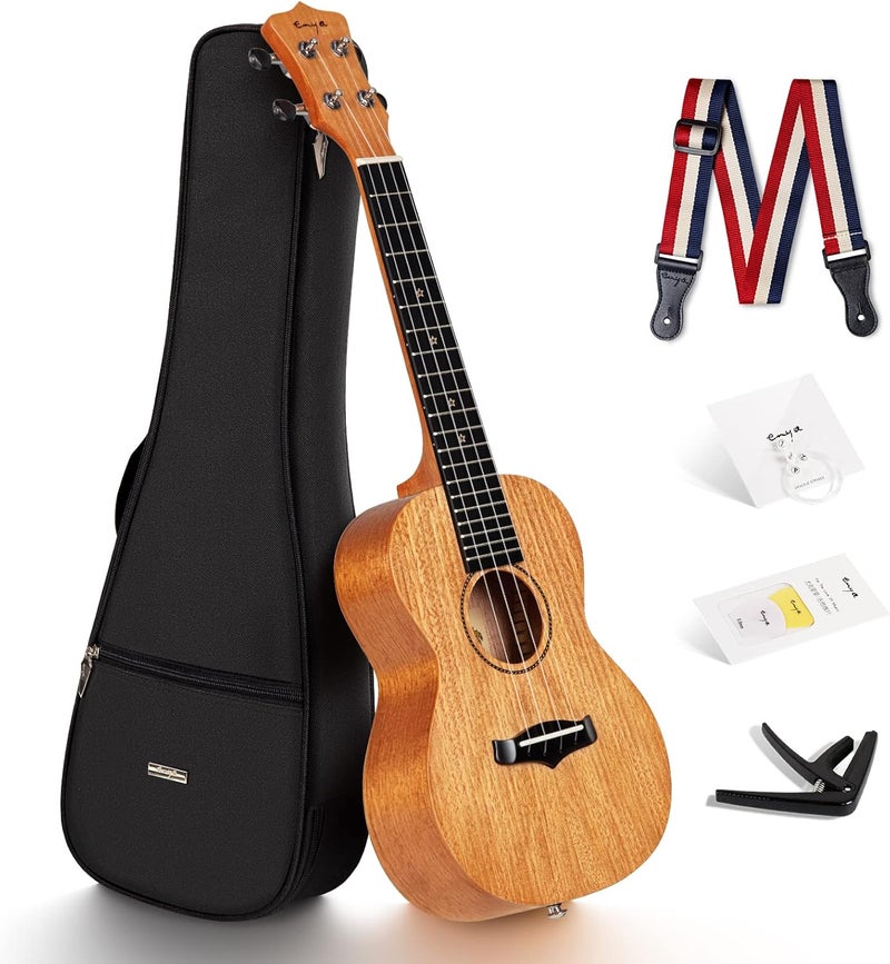 enya Concert Ukulele 23 Inch Solid Mahogany Top Ukelele for Beginner with Gig bag, Capo, Strap, Strings, Pick (EUC-25D Nature) - Image 1