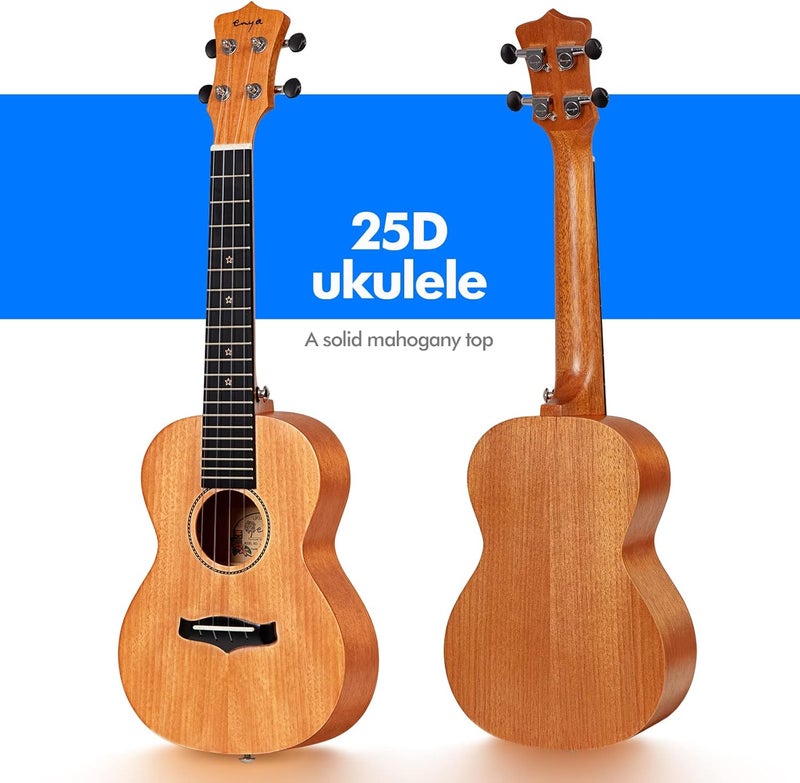 enya Concert Ukulele 23 Inch Solid Mahogany Top Ukelele for Beginner with Gig bag, Capo, Strap, Strings, Pick (EUC-25D Nature) - Image 2