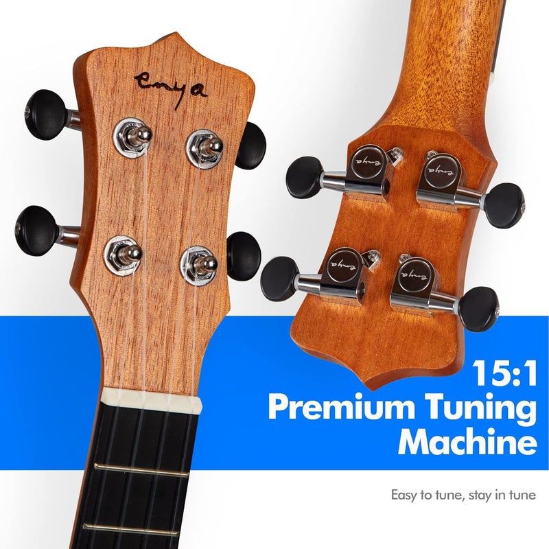 enya Concert Ukulele 23 Inch Solid Mahogany Top Ukelele for Beginner with Gig bag, Capo, Strap, Strings, Pick (EUC-25D Nature) - Image 3