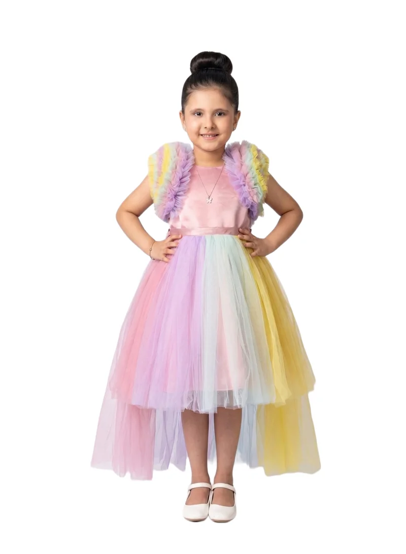 Bidani Rainbow Tulle High-Low Party Dress