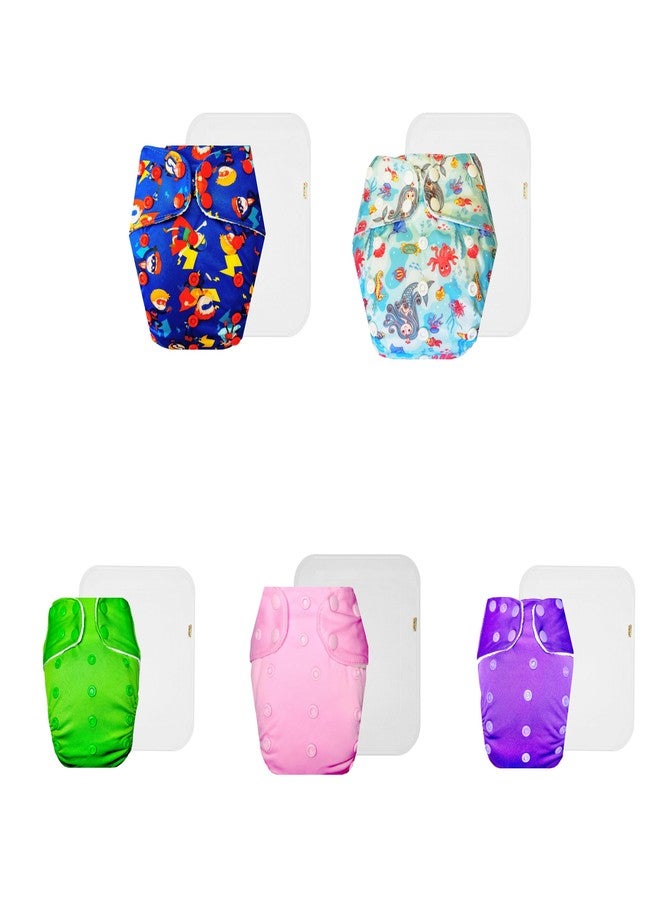 Dumbledo Premium Cloth Diaper with Cotton Insert (Pack of 5) | Dry Feel and Comfortable | Leakproof | Travel Friendly | Worry-Free Diapering | 3 Months - 3 Years | Unisex Baby - Image 1