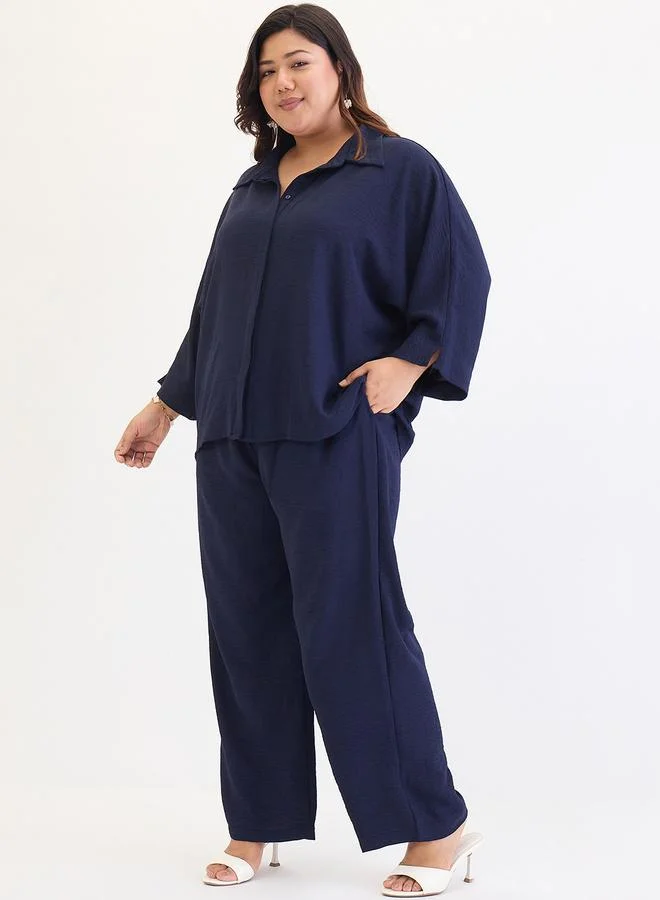 Femmella Plus Size Kimono Sleeve Shirt and Trousers Co-ords