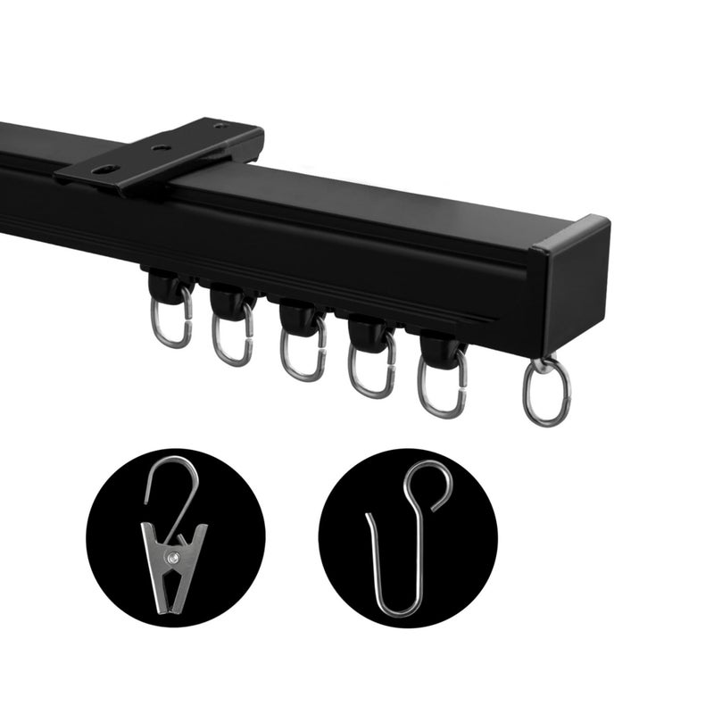 MaKefeile Ceiling Mount Curtains Track Room Divider Privacy Partition Separator Curtain Tracks Rods Heavy Duty RV Shower Outdoor Rail Clip Hook Set Black 39ft