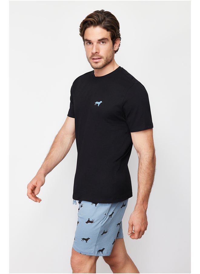 trendyol - Men's Blue Printed Regular Fit Knitted Pajamas Set - Image 1