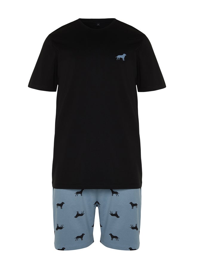 trendyol - Men's Blue Printed Regular Fit Knitted Pajamas Set - Image 1