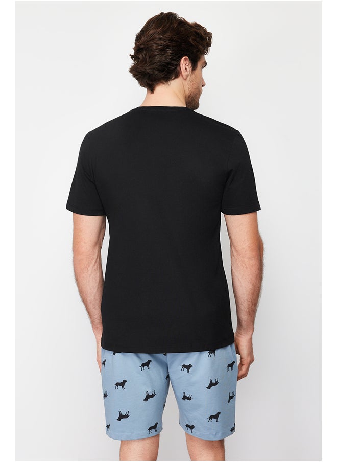 trendyol - Men's Blue Printed Regular Fit Knitted Pajamas Set - Image 1