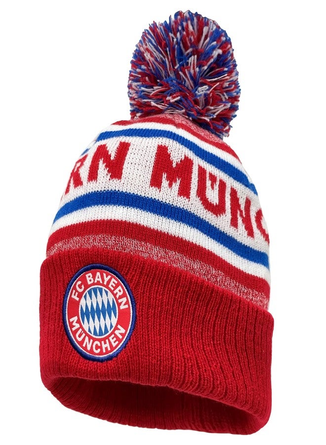 Fan Ink Bayern Munich Knit Beanie Winter Hat, Bayern Soccer Skull Cap Beanie Red - Image 1