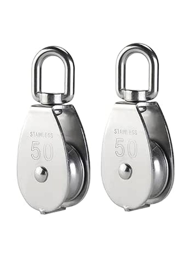 2pcs Stainless Steel Pulley Block Wheel 2 Inch for Traction Easy Installation - Image 1