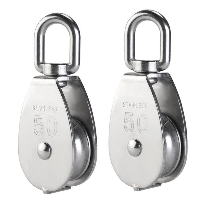 2pcs Stainless Steel Pulley Block Wheel 2 Inch for Traction Easy Installation - Image 2