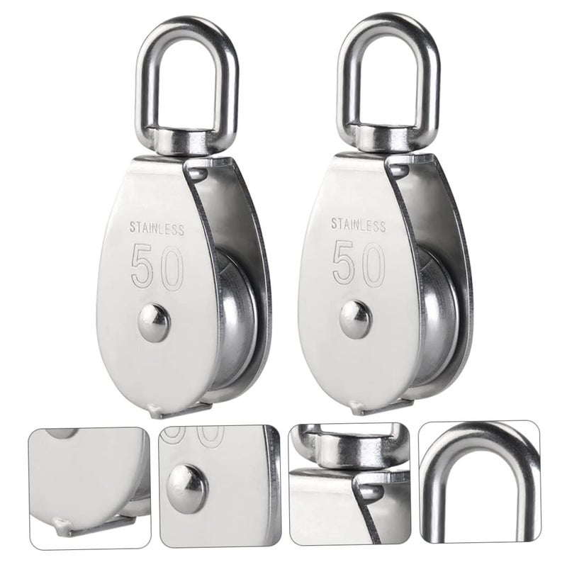 2pcs Stainless Steel Pulley Block Wheel 2 Inch for Traction Easy Installation - Image 4