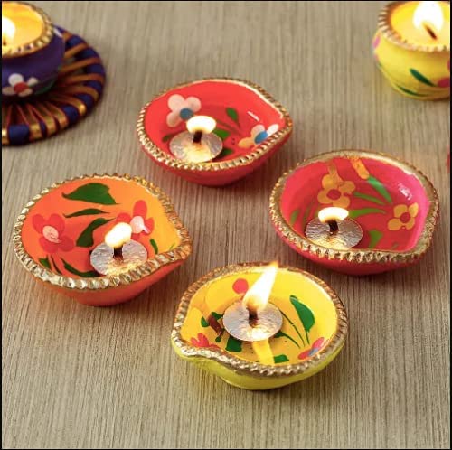 STLYZ Colourful Handmade Diyas for Diwali 101 pcs. Hand Painted Decorative Clay Mitti Diya Deepak Lanterns for Diwali Decoration (Pack of 101) - Image 3