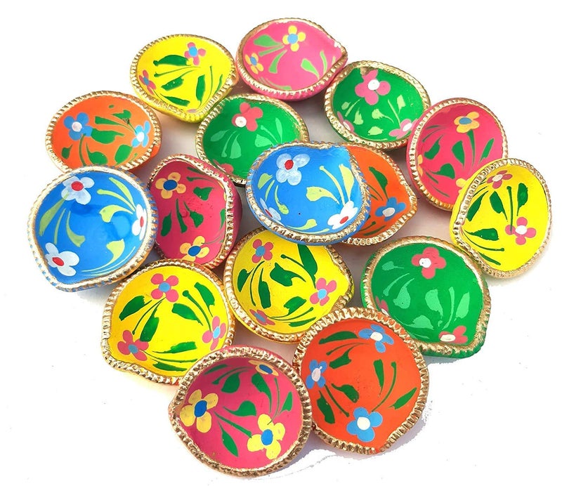 STLYZ Colourful Handmade Diyas for Diwali 101 pcs. Hand Painted Decorative Clay Mitti Diya Deepak Lanterns for Diwali Decoration (Pack of 101) - Image 2